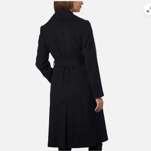 Size 8 George Simonton Couture Women's Cashmere Belted Wrap Bl;ack Coat - Picture 3 of 8